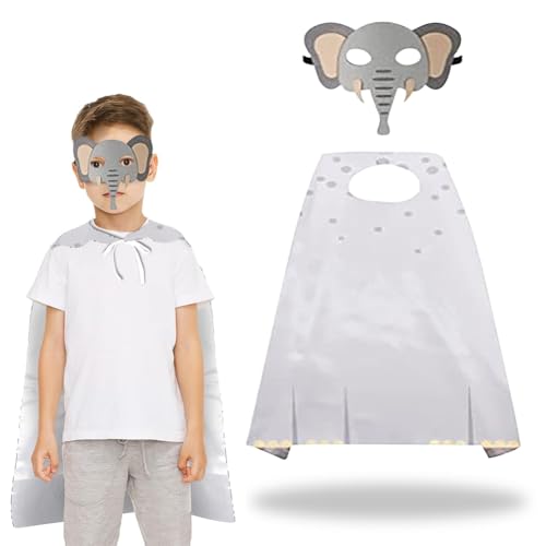 ZJILIXIA Costume D'animaux Pour Enfants,Costume De Jeu De Rôle Pour Enfants Avec Masque Et Cape,Costume Sur Le Thème De La Jungle,Cosplay De Carnaval,Halloween,Fête à Thème Animal (éléphant)