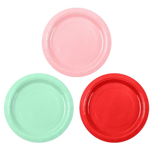 Kochorie 72 Pcs Christmas Paper Plates 7 Inch Red Mint Green Pink Plates