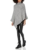 Cable Stitch Women's Mock Neck Cable Poncho - Solid Color Oversized Sweater Knit Cape Cover-up Top (Large/X-Large, Heather Grey)