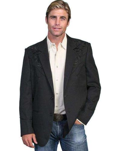 Scully Men's Floral Embroidered Western Jacket Big and Tall - P-733X-BLK 50 R US Black