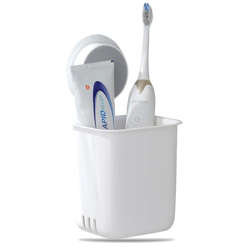 Image of Xmart India Wall-Mounted Tooth Brush Holder Bathroom - Self-Adhesive Bathroom Organiser Without Drill for Toothbrushes, Toothpaste, Shavers, and Makeup Brushes - Plastic Brush Holder for Bathroom