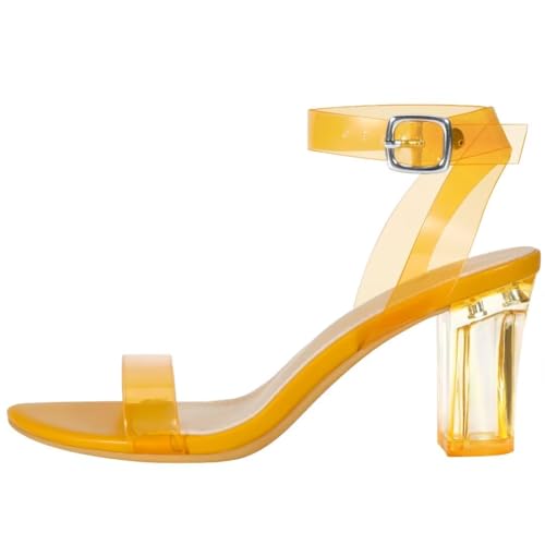 Image of ZriEy Women's Clear Heels Chunky Block Mid High Heeled Sandals | 2.75 Inch Chunky Heel, Transparent Open Toe Ankle Strap Dress Pump Shoes for Women in Daily Wear Party Wedding