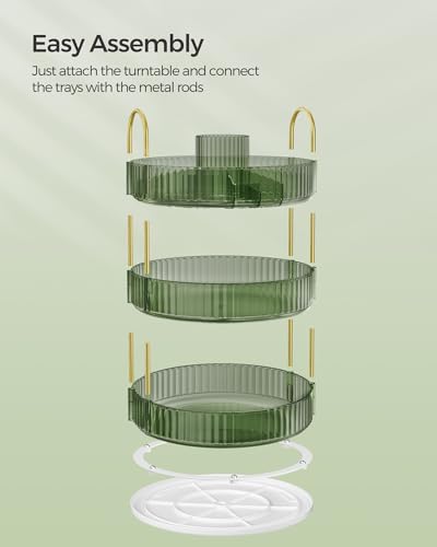 Image of SONGMICS Makeup Organizer, 3-Tier Countertop, Customizable, Pale Green | Customizable skincare organizer countertop, round rotating, toiletries vanity organizer, lazy susan, gift UJKA011C01