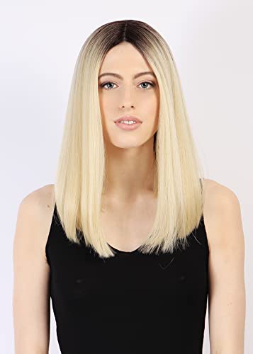 Perruque lace blonde mi-longue cheveux japonais au rendu invisible et naturel