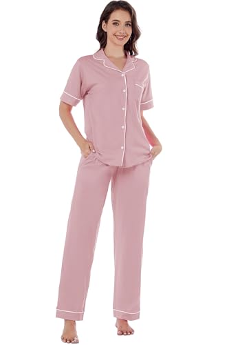 Image of LUBOT 100% Cotton Pajamas for Women Pajama Set Soft 2 Piece Sleepwear PJ Set Long Sleeve Button Knit Cozy Loungewear XS-XXL