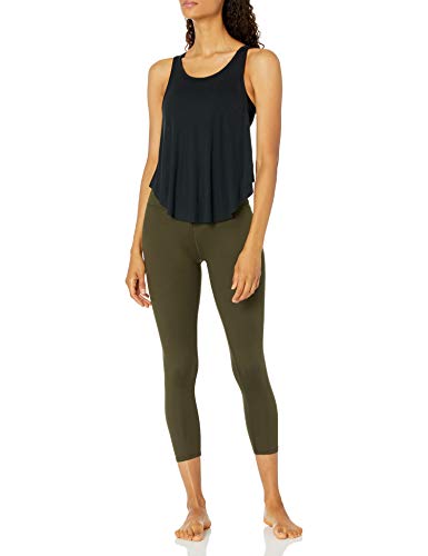 Amazon Brand - Core 10 Women's Ultra-Lightweight Semi-Sheer Ribbed Knit High-Low Racerback Yoga Tank, Black, Small