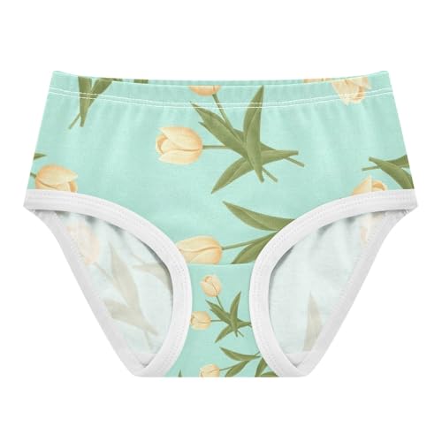 Cream Yellow Tulip Flowers Green Girls' Underwear, Toddler Girl Briefs, Cotton Underwear Girls, 2–8 Years