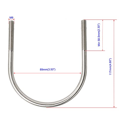 Image of Round U-Bolts 3.5 Inch (89mm) Inner Width M8 Thread 304 Stainless Steel Silver with Plates Nuts Flat Washers for CarRVTrailer Bumper, 2Pcs, M8x89mm