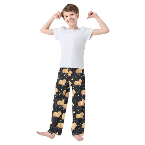 Cute Capybara Stars Long Pajama Pants Elastic Waist PJ Bottoms with Pockets S A1121553