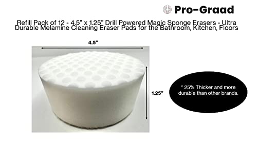 Image of Refill Pack of 12 Drill Powered XL 4.5 inch Magic Sponge Erasers | Compatible Fit RotoEraser, Durable Melamine Cleaning Eraser Pads for Bathroom Kitchen Floors Round 4.5 inch x 1.25 inch Thick