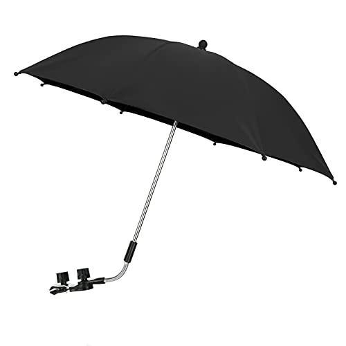 Baby Pram Umbrella with Adjustable Clamp,Buggy Parasol with Clip on Fixing Device UPF 50+,for Pushchair Strollers (Black)