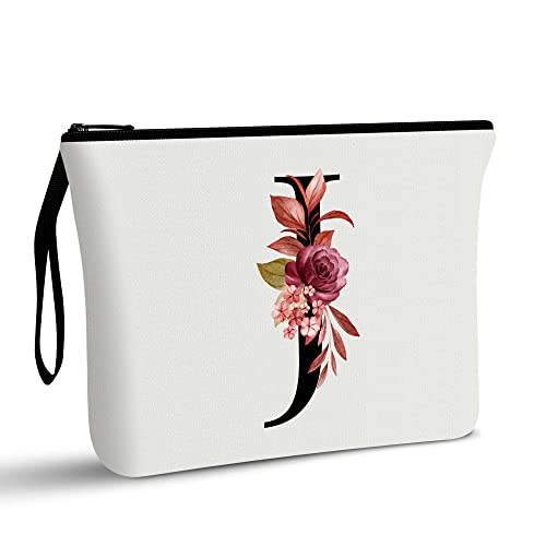 Image of Vavabox A-Z Personalized Makeup Bag, Birthday Gifts for Women Mom, Gifts for Best Friend, Bride Bridesmaid Cosmetic bag (J, 01-White)