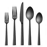 HaWare Black Silverware Set, 20 Pieces Stainless Steel Square Flatware Cutlery for 4, Modern Tableware Eating Utensils for Home, Matte Finish, Dishwasher Safe