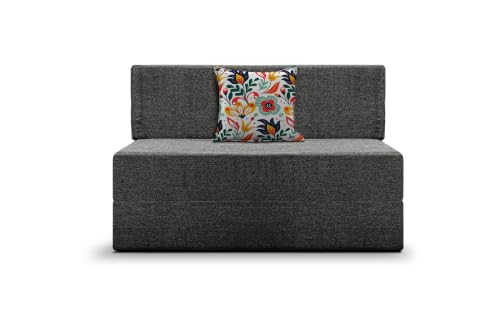 Image of Los Angeles Foldable One Seater Sofa Cum Bed, Sofa Bed 3 X 6 Feet Jute Fabric Washable Cover- Including Cushion Perfect for Living Room - Black