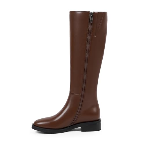 Image of Modatope Knee High Boots Women Round Toe Chunky Heel Fall Boots | Womens Low Flat Heel Long Boots with Side Zipper, Fashion Riding Boots Fall Winter