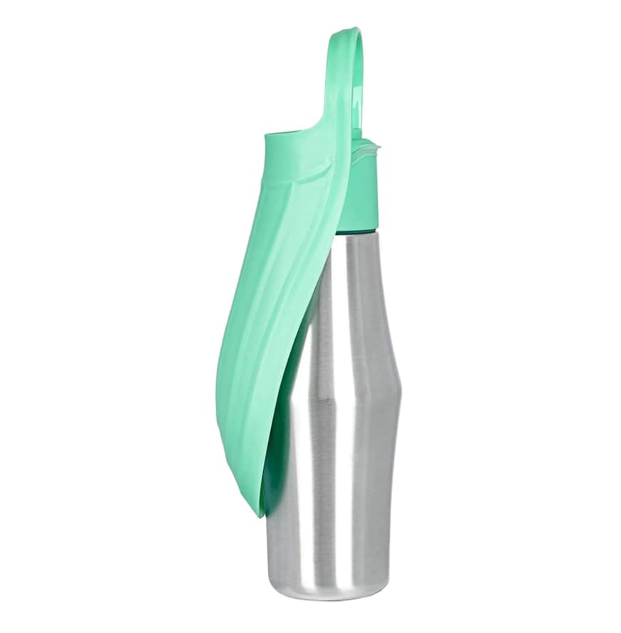 Stainless Steel Dog Water Bottle for Walking 750ml, Portable Dog Water Bottle with Leak-Proof Design, Built-In Bowl, Feeding & Watering Supplies for Dogs, Dog Bottle for Walks and Travel (Green)