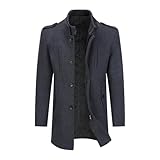 Allthemen Herren Wolle Wintermantel mit Stehkragen Wollmantel Kurze Gefütterte Winterjacke für...