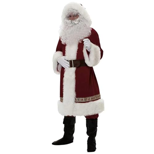 Costume da Babbo Natale per adulti e uomini, deluxe con vestiti, barba e parrucca, cappello e stivali, caldo e...