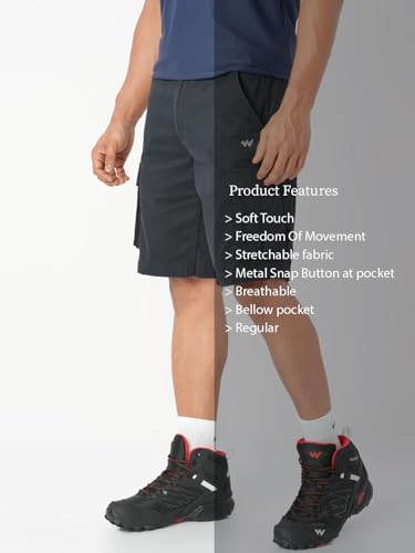 Image of Wildcraft Solid 6-Pocket Cargo Shorts, Comfortable, Regular Fit