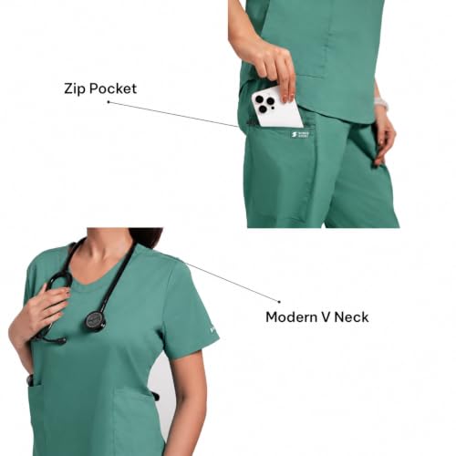 Image of Lite V-Neck 6-Pocket Women's Cotton ScrubSuit | Moisture-Wicking, Anti-Stain & Odor Protection | Classic Fit Top & Pant | All-Day Comfort for Doctors & Students Ocean Teal (M)