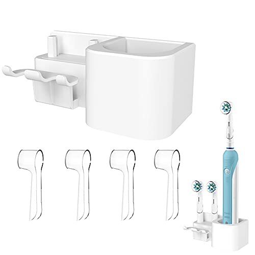 Portacepillos eléctrico para el baño montado en la pared + 4 fundas para cabezales de cepillo antipolvo Cover