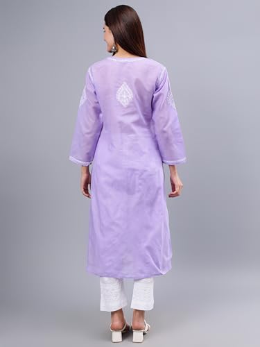 Image of Seva Chikan Hand Embroidered Lucknowi Chikankari Cotton Kurta Kurti for Women SCL4302