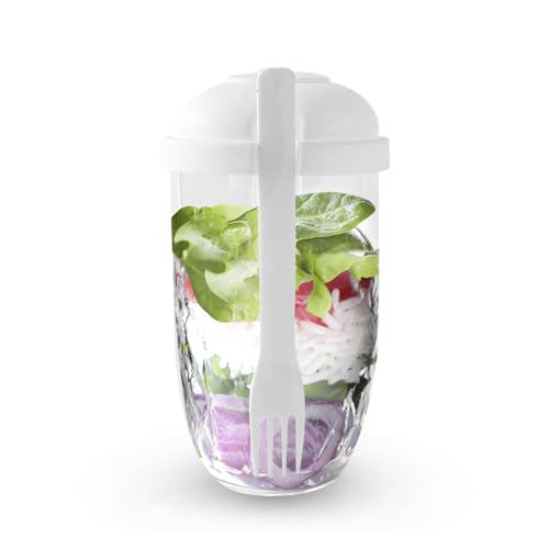 CheurYae Lot de 2 tasses à salade portables avec fourchette et vinaigrette, réutilisables pour le travail, l'école, le camping, le petit déjeuner, le...