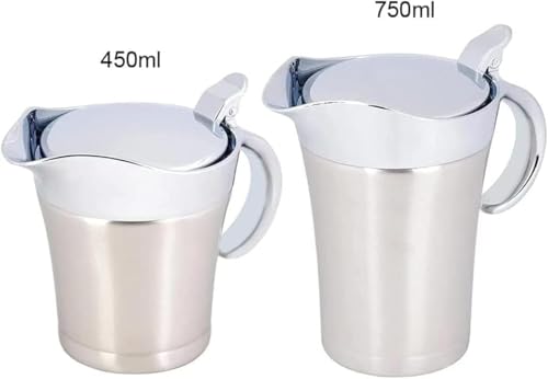 Sauciere, Edelstahl Thermo Sauciere Soßenkanne mit Klappdeckel Doppelwandig Kanne Soßenschüssel Soßiere für Abendessen, Restaurants, Partys, Weihnachten, Silber (450 ML)