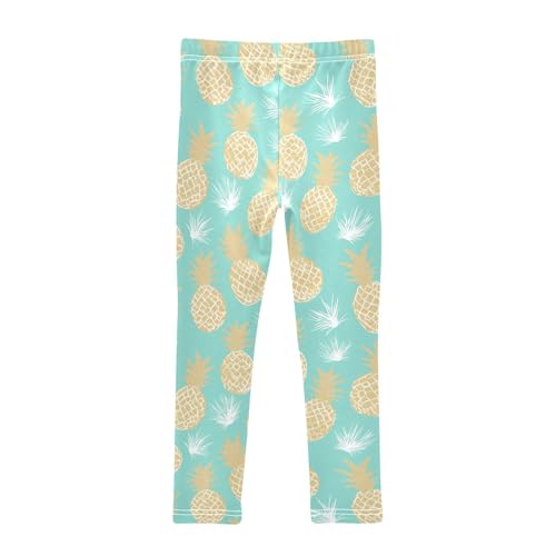 KLL Gold Glitter Pineapples Mint Toddler Girls' Active Leggings Stretch Full Length Activewear Sports2