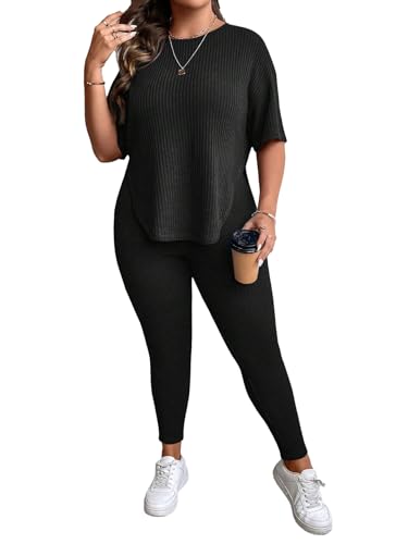Conjunto de punto acanalado para mujer con camiseta de manga corta de tacto premium