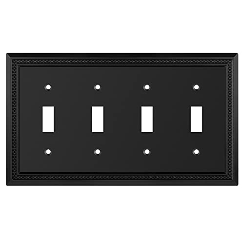 Image of Henne Bery Sunken Pearls Heavy Duty Decorative Wall Plate Switch Plate Outlet Cover (Quad Toggle, Matte Black)
