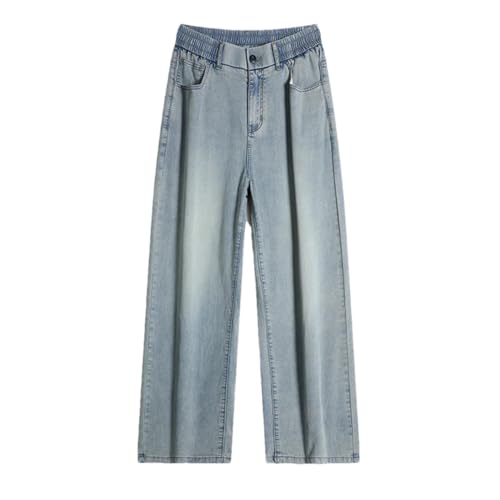 Men's Thin Jeans, Zippered Retro Stretch Straight Jeans, Mid-Waist Loose Trousers