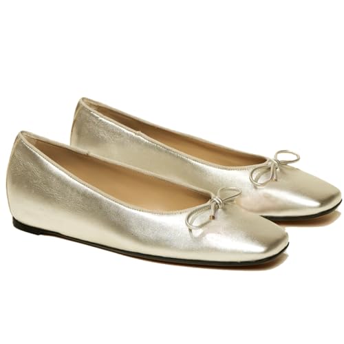 SHODENSE Women Flats Shoes Bow Square Closed Toe Ballet Flats Slip On Flat Shoe Metallic Matte Patent Low Hidden Wedge Heel Office Work Shoes Driving Flats Club2