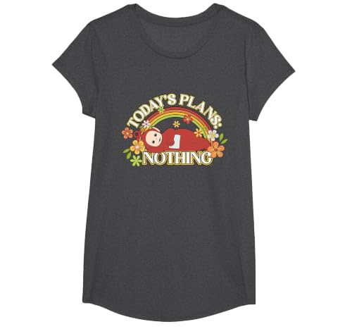 Teletubbies Today's Plans Nothing Po Vintage Floral T-Shirt, Girls, Dark Heather Grey, Medium