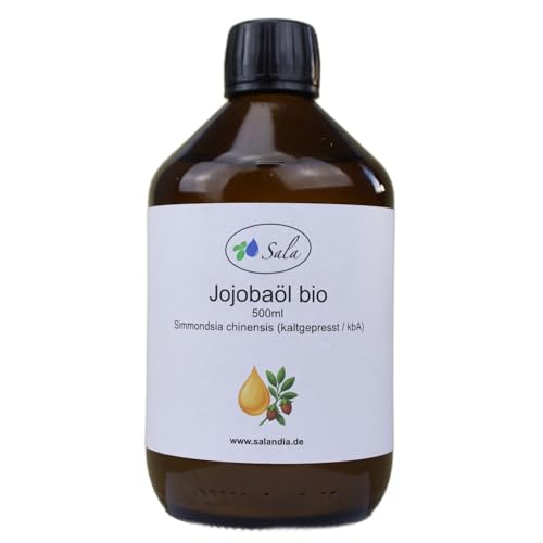 Sala Aceite de jojoba prensado en frío, ecológico, botella de cristal de 500 ml