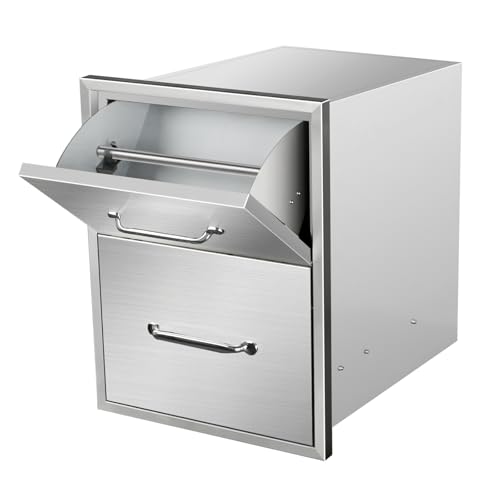 Image of Outdoor Kitchen Drawers 16 inch W x 20 inch H x 20 inch D Stainless Steel Paper Towel Drawers with Ergonomic Handle for BBQ Island, Patio Grill Station & Outdoor Kitchen Cabinets