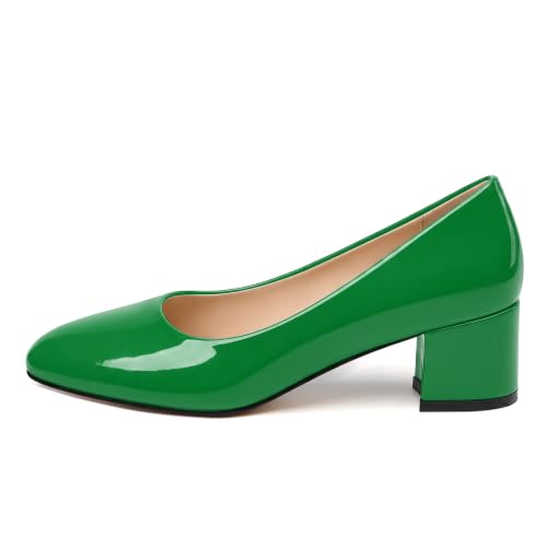 Image of SKYSTERRY Women's Low Heel Dress Pumps Shoes 2 Inch | Low Chunky Block Heel Pumps, Closed Round Toe Heels, Patent Leather Office Work Wedding Pumps Shoes