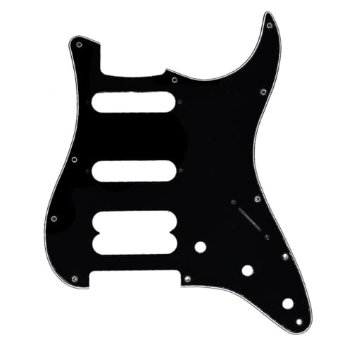 Dopro 11-Hole ST/Strat HSS Guitar Pickguard Humbucking Pickup No screw holes for American Ultra Series Strats Black 3 Ply