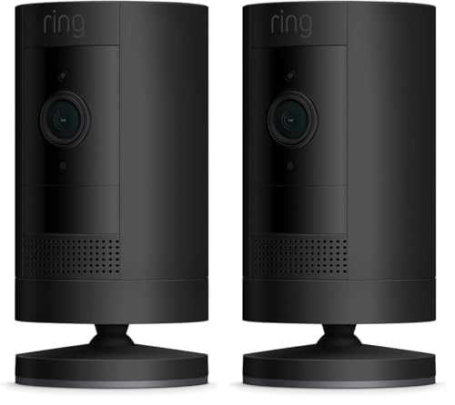 Image of Like-New Ring Stick Up Cam Battery HD security camera with custom privacy controls, Simple setup, Works with Alexa - Black (Pack of 2)