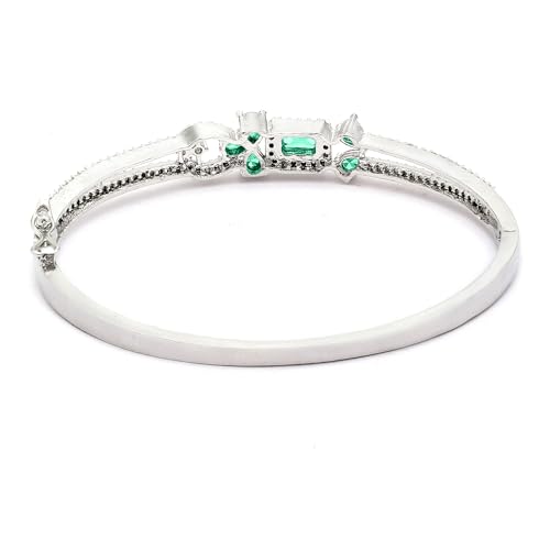 Image of ZENEME Rhodium-Plated American Diamond Studded Flower Patterned Kada Bracelet For Girls and Women