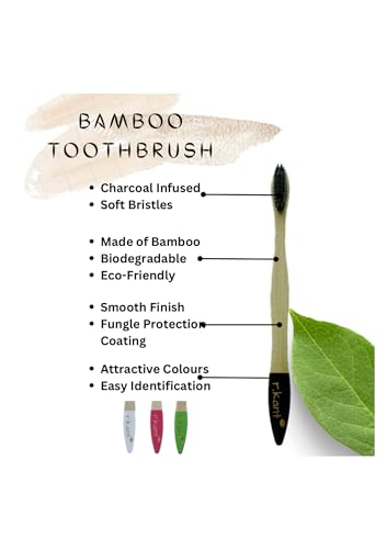 Image of R.KANT Bamboo Toothbrush Pack of 2 - Black & Green | Sleek Soft Charcoal Bristles | Eco-Friendly & Travel-Ready | Ergonomic Grip for Men & Women