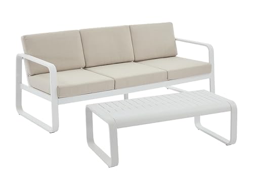 Vente-unique - Conjunto de salón para jardín 3 plazas Lomia - Aluminio - Blanco