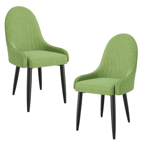 AnYu Furniture Sillas de Comedor Pack 2, Sillas de Cocina Modernas Tapizadas en Tela, Silla Nordica con Respaldo Alto y Patas de Metal (Verde)