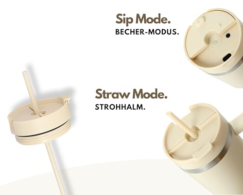 Milu Thermobecher 1200ml mit Strohhalm und Henkel – 48h Eis/24h kalt/12h heiß Edelstahl Tumbler 40oz mit Griff - Isolierbecher to go - Isolierflasche Trinkflasche doppelwandig isoliert (Beige, 1,2L) 5