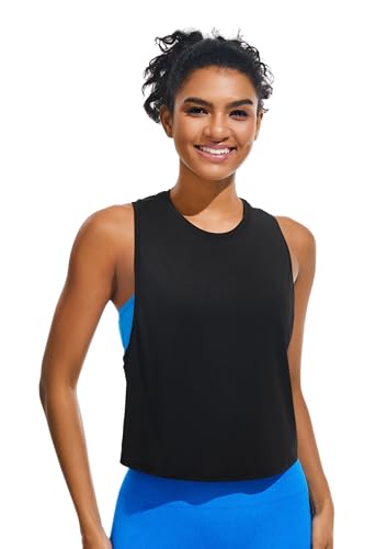 JOYSPELS Ice Silk Crop Workout Tank Tops for Women Quick Dry Sleeveless Loose Fit Athletic Running Shirts2