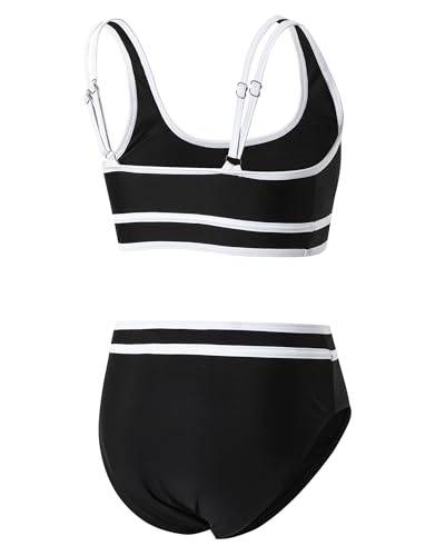 Image of J.E Sterguard Girls Two Piece Swimsuits Teen Bikini Girls' Swimwear Girl Black Swimsuits Size 10-12 1603-H