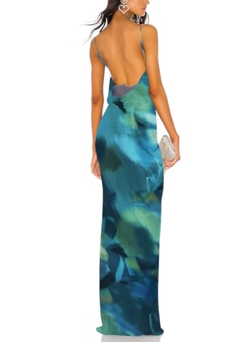 Image of Aigeman Women Spaghetti Straps Mermaid Evening Gown Wedding Guest Dress Drape Neck Lace Backless Formal Maxi Dress 21