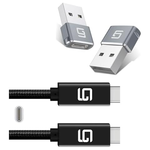 GodSpin USB to USB C Adapter 2 Pack USB C Female to A Male OTG Charger Type 2.0 Power with Ultra Compact and USB C Cable (20Gbps) SuperSpeed 100W Power Dual 4k or Single 5k @60hz Display 6.6ft Cover