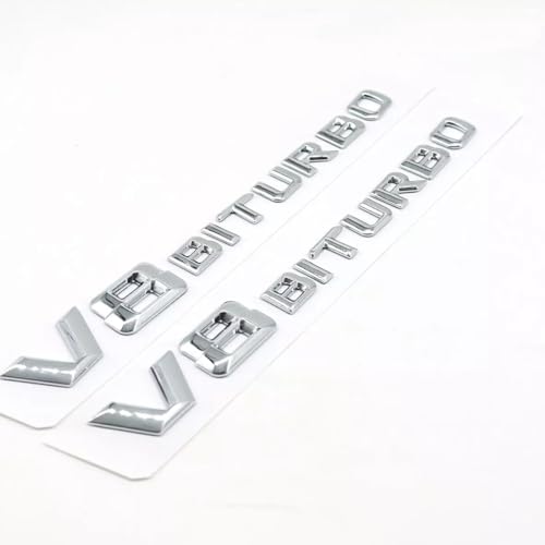 Image of 2PCS 2017+ V8 Biturbo Left & Right Side Decal Badge Sticker Emblem (Silver)