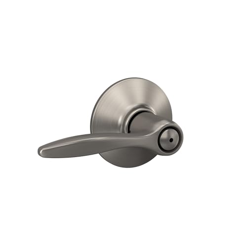 Image of Schlage F40 DEL 619 Delfayo Door Lever with Standard Trim, Bed & Bath Privacy Lock, Satin Nickel